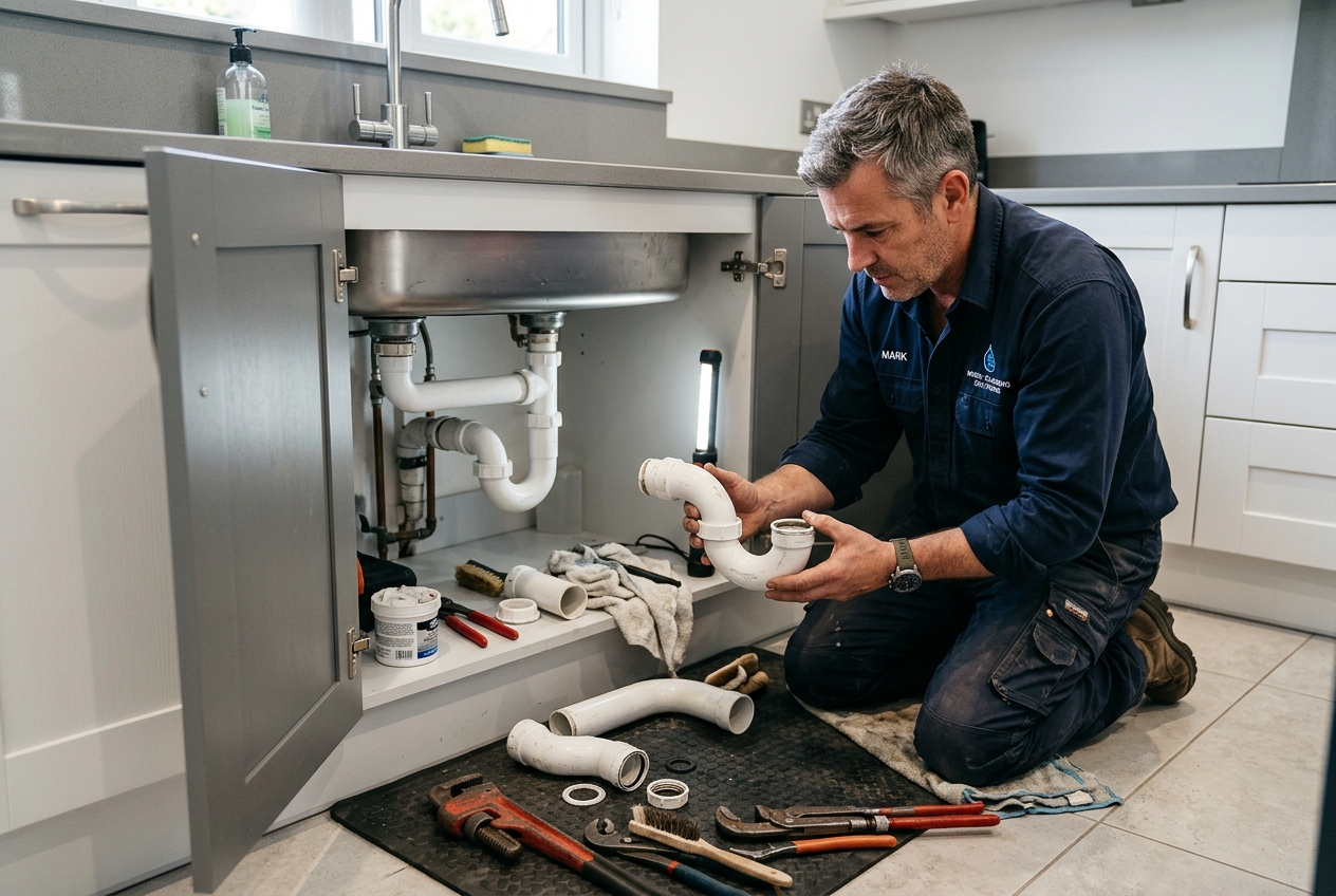 Vakkundige ontstopping van afvoerleiding en inspectie van het sifon